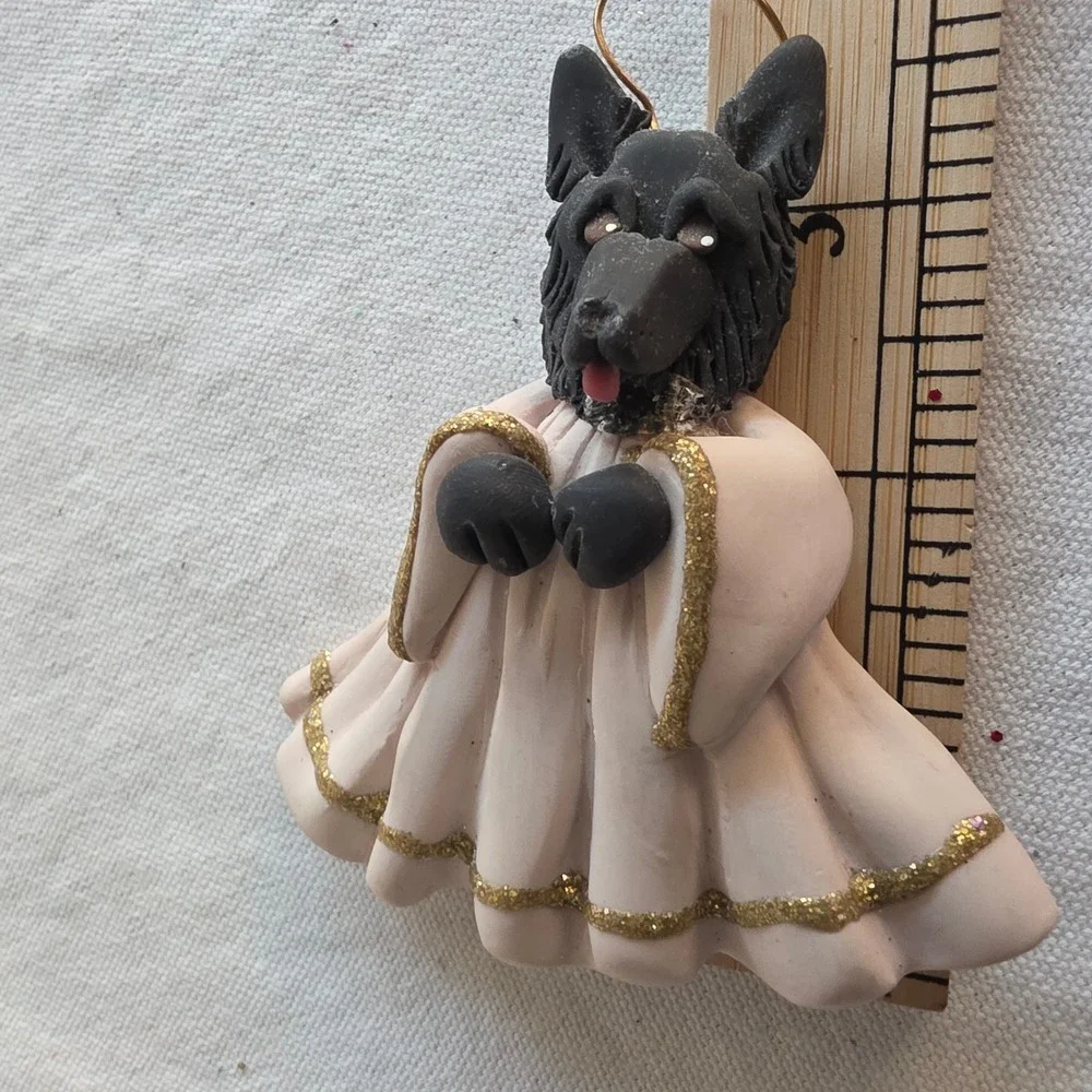 Cecile Baird Handmade Black Dog German Shepherd Angel Ornament Belgian Sheepdog